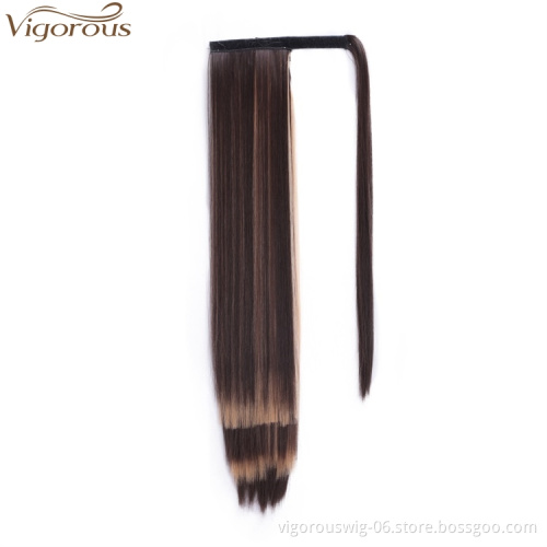 Vigorous 22" Wrap Around Ponytail Extension Highlighted Magic Paste Pony Tail Hairpiece for Women 4/27# Brown Mix Blonde